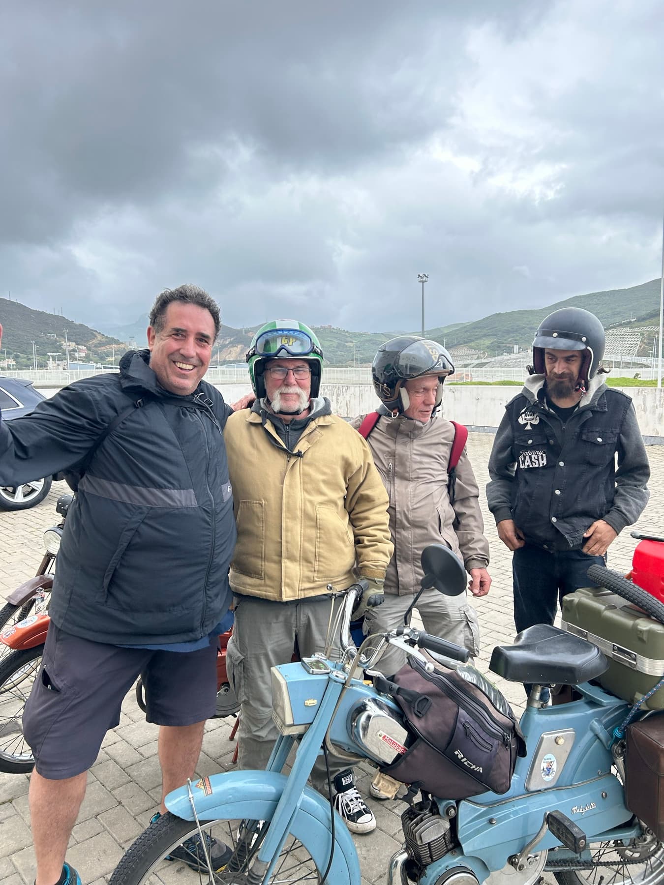 Angel beside a group of motorcycle travelers