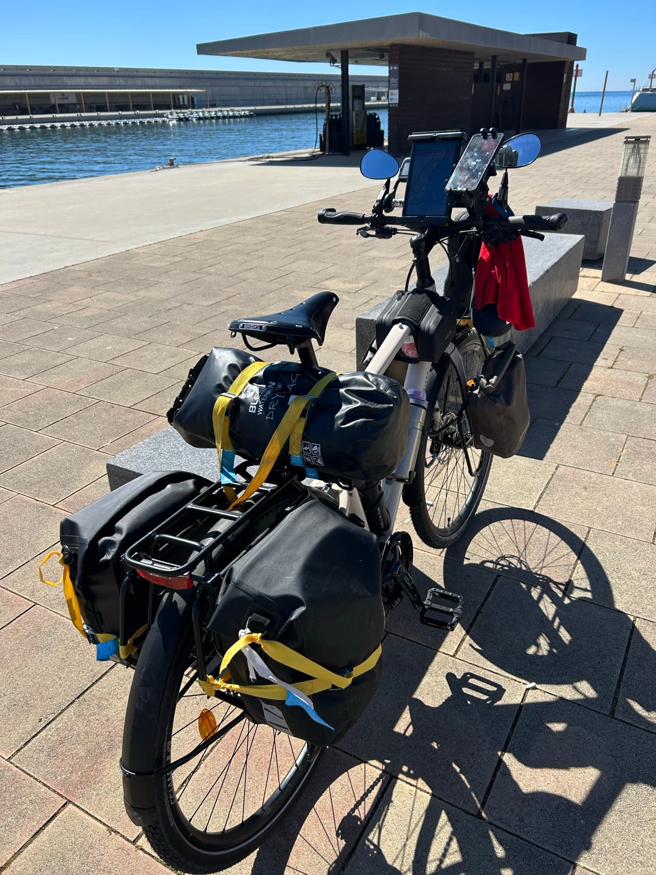 Loaded bicycle with panniers and luggage