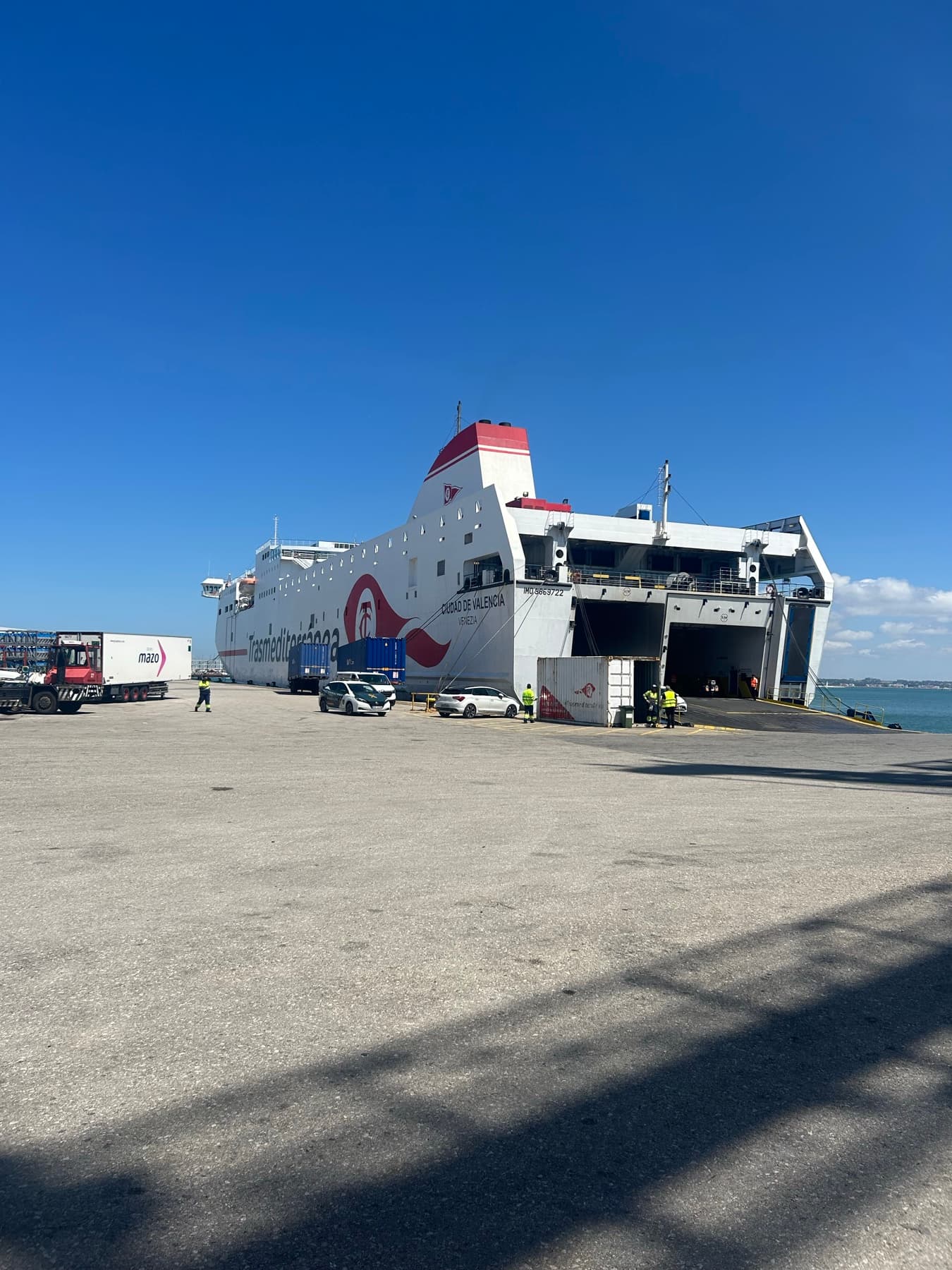 Ferry with its ramp open in port