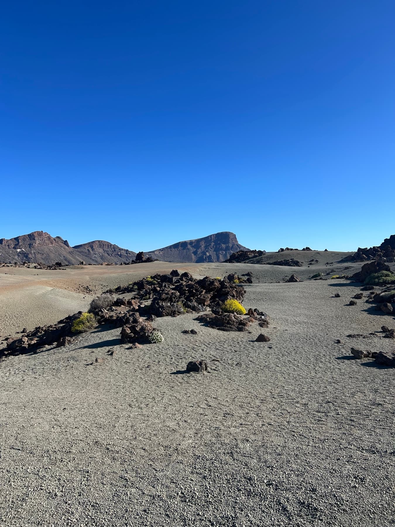 Open volcanic landscape under a blue sky